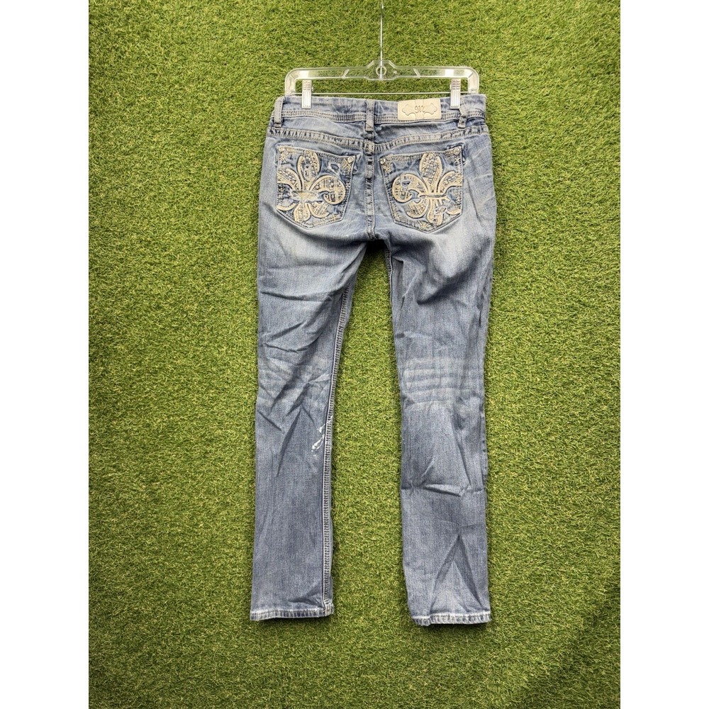 Miss Me Jeans Womens 27 Mide Rise Straight Fleur De Lis Studded Embellished y2k